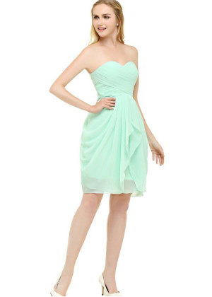 Mini Sweetheart Neckline Chiffon Ruched Knee Length Bridesmaid Dress